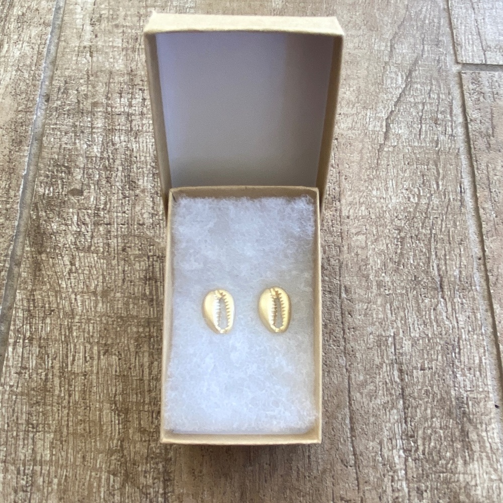 Cowrie Shell Gold Post Earrings